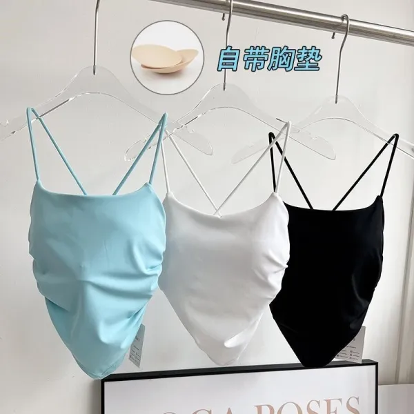 Design Cross-Back Satin Camisole Black Top Vest Top - 3