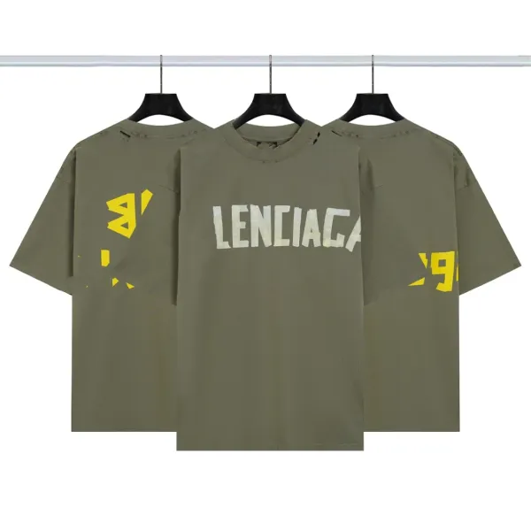 Balenciaga Lenciaga Distressed Olive Green T-Shirt - 1