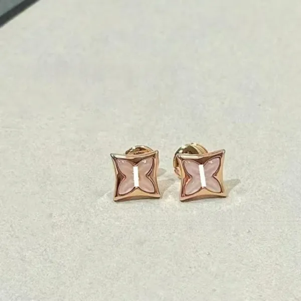 Louis Vuitton Monogram Butterfly Stud Earrings Rose Gold Pink Mother-of-Pearl Earrings Jewelry - 1