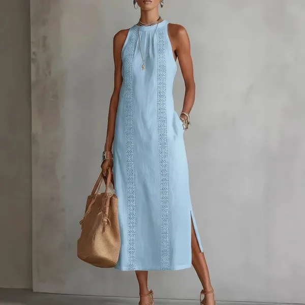 Design Sleeveless Lace-Trimmed Midi Dress in Sky Blue - 14