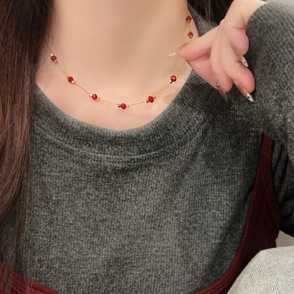 Design Pomegranate Charm Necklace Gold Tone Red Enamel Jewelry - 6