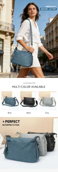 Design Floral Embossed Teal Crossbody Bag - 3