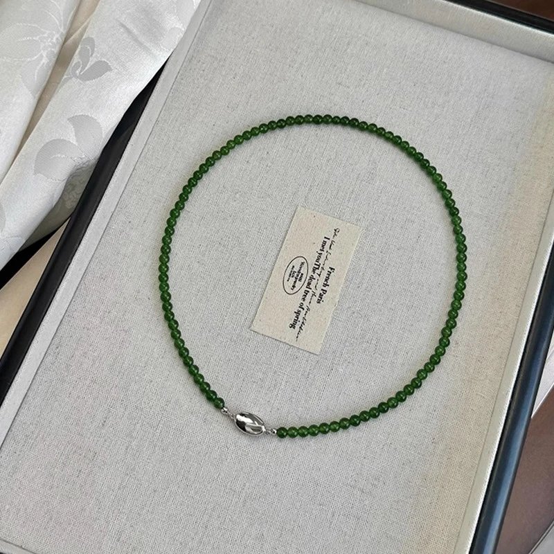 Green Jade Bead Choker Necklace Bohemian Style