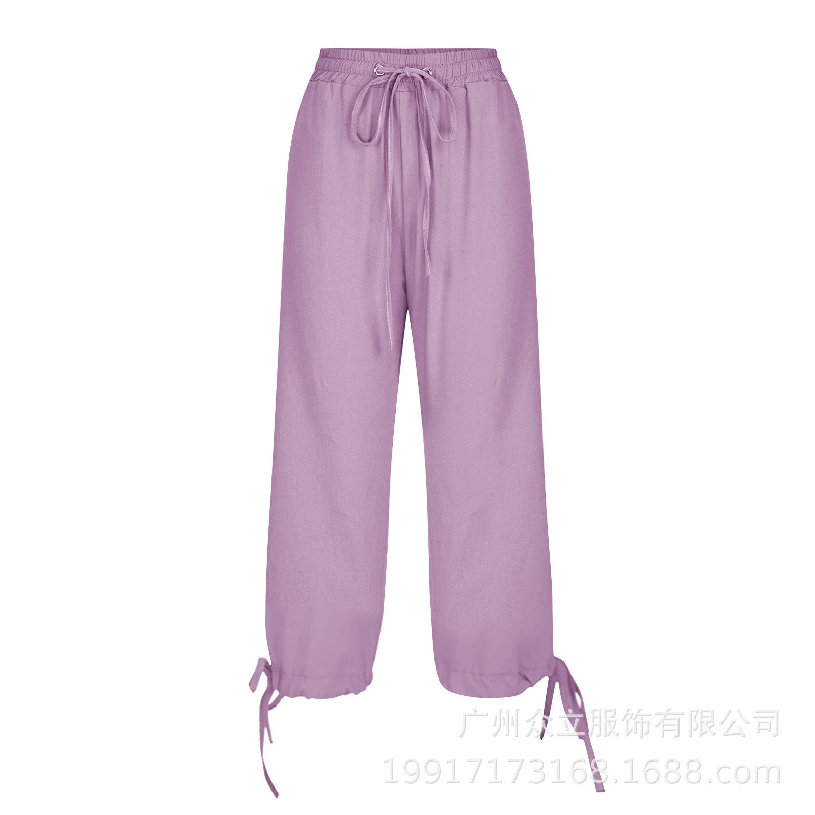 Design Capri Pants Light Blue Drawstring Waist with Cuff Ties - 33