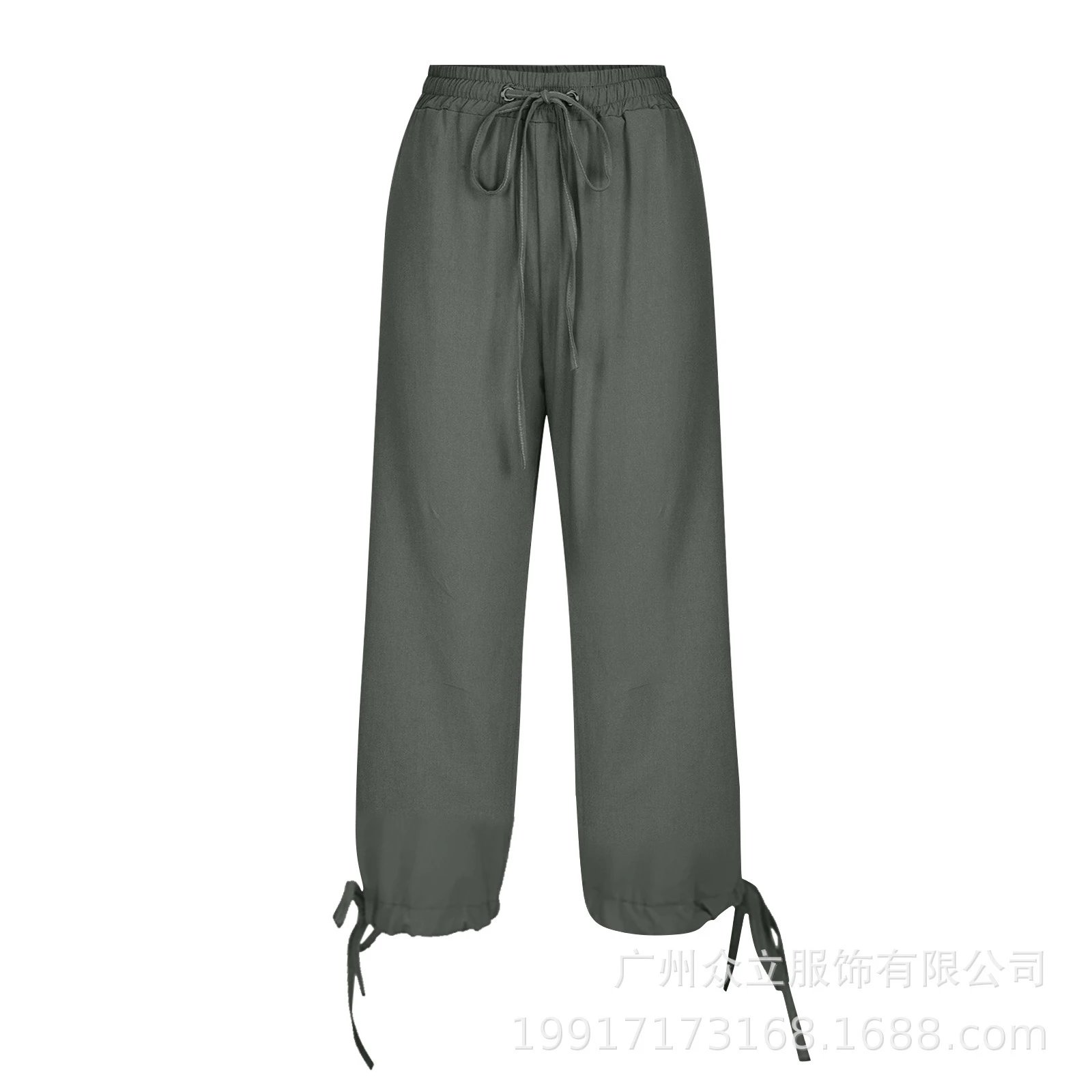 Design Capri Pants Light Blue Drawstring Waist with Cuff Ties - 35