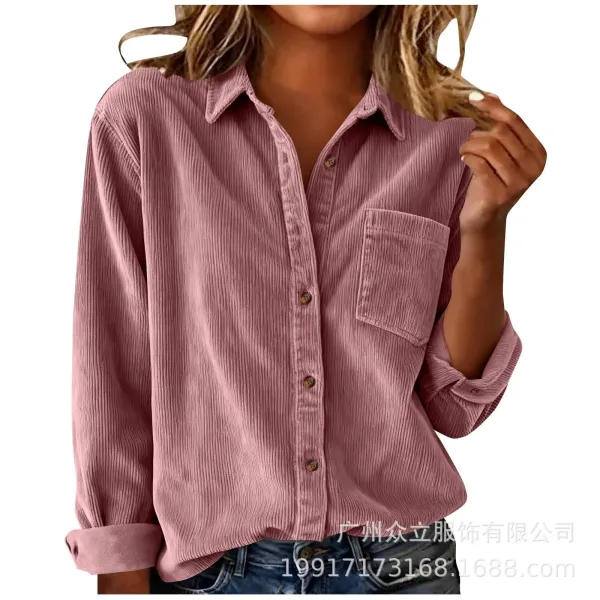 Design Corduroy Button-Up Shirt Forest Green Tops Shirt - 10