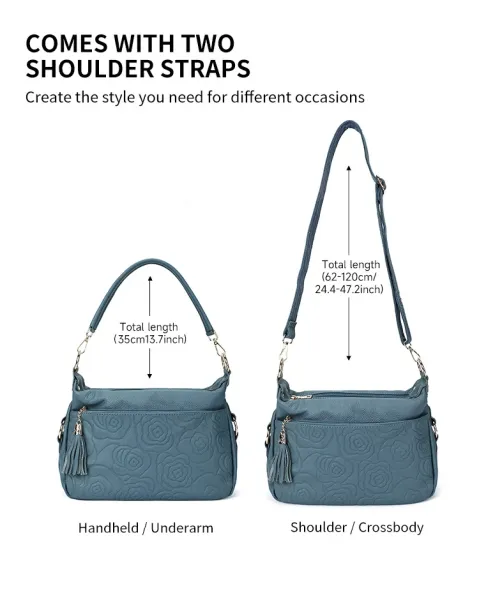 Design Floral Embossed Teal Crossbody Bag - 6