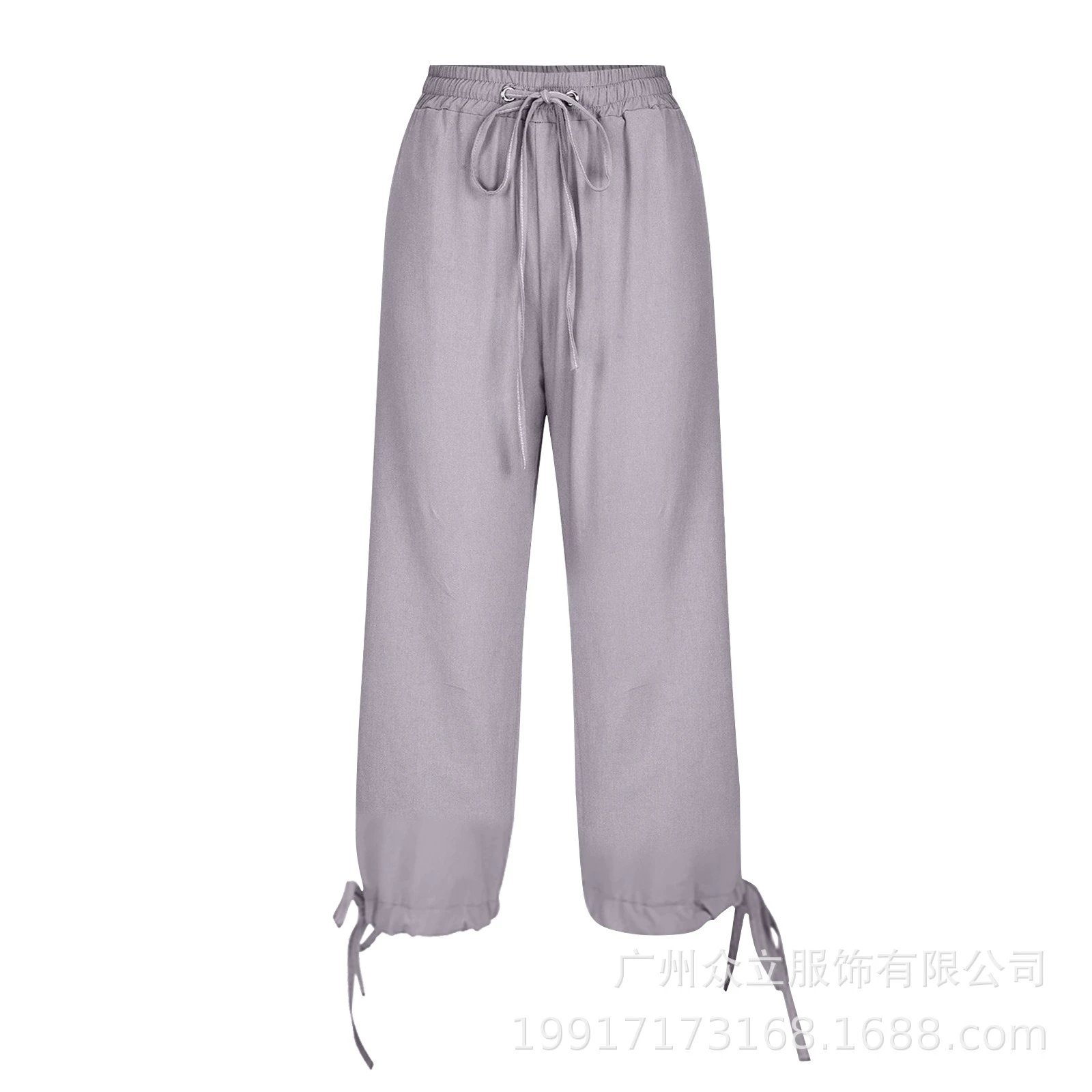 Design Capri Pants Light Blue Drawstring Waist with Cuff Ties - 37