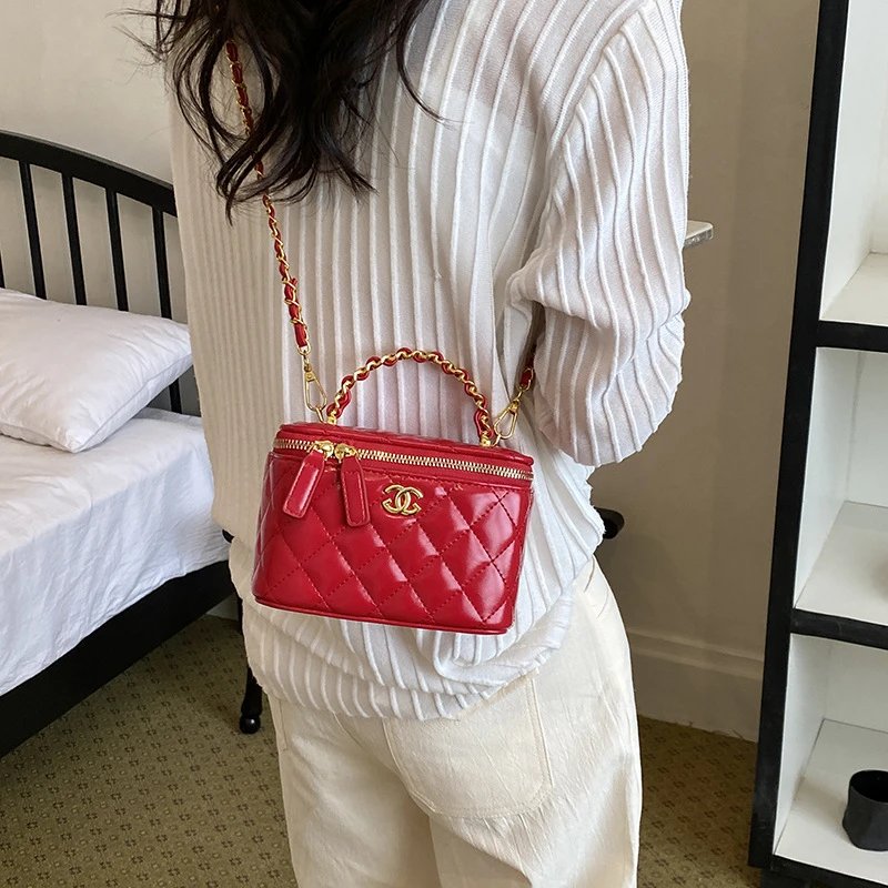 Chanel Mini Rectangular Pink Quilted Chain Handle Bag