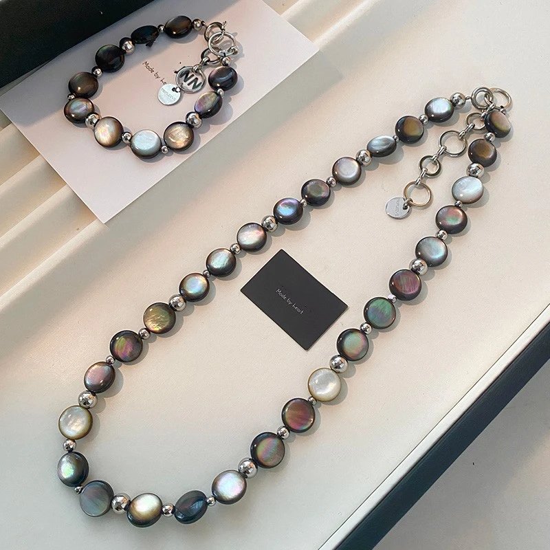 Design Pearl Bead Bracelet with Iridescent Gray Black Pearls and Silver Clasp Jewelry - 2