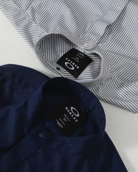 Oakley Striped Mandarin Collar Shirt Gray Tops Shirt - 13