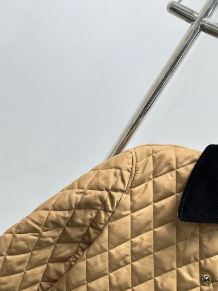 Design Quilted Jacket with Corduroy Collar Beige Outerwear - 22