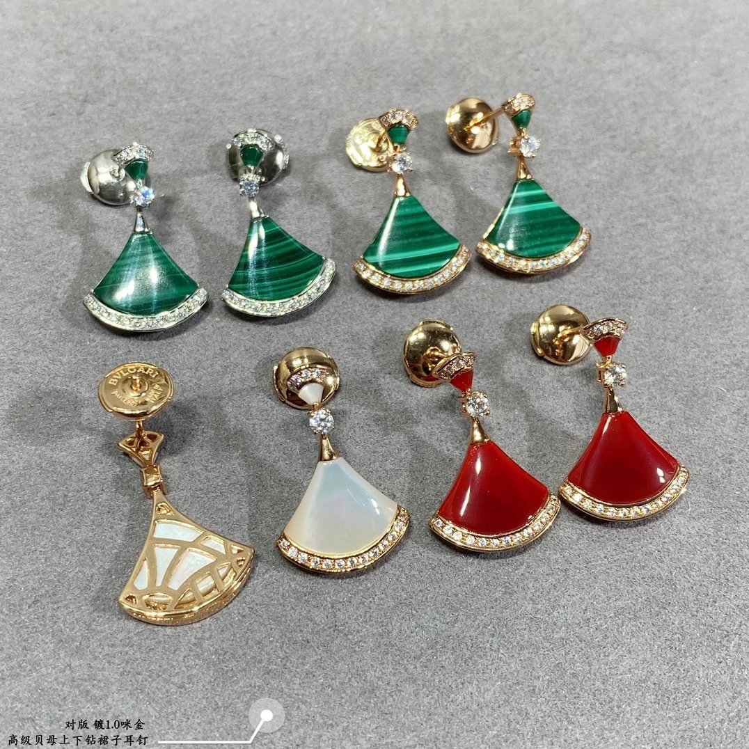 Design Fan-Shaped Enamel Earrings Red Gold Jewelry - 26