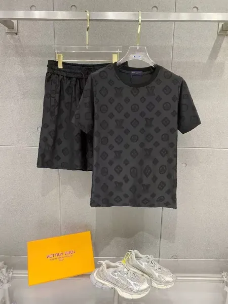 Louis Vuitton Monogram All-Over Print T-Shirt and Shorts Set Black - 1