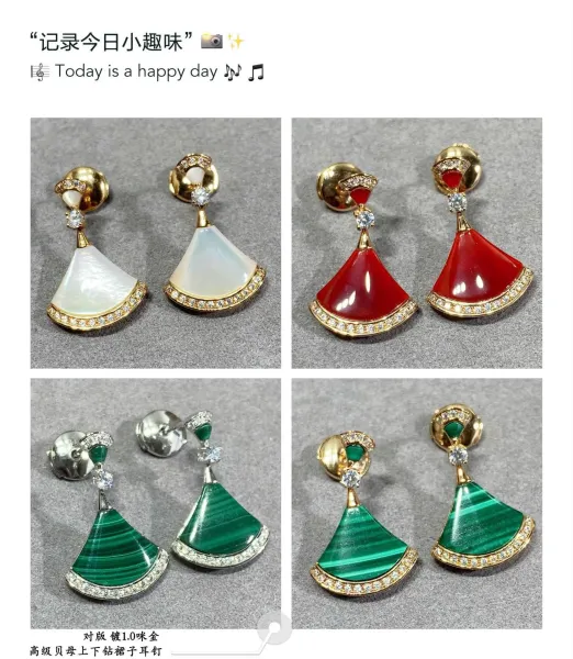 Design Fan-Shaped Enamel Earrings Red Gold Jewelry - 30