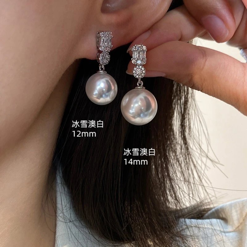 Pearl Drop Earrings White Crystal Stud Dangle Jewelry