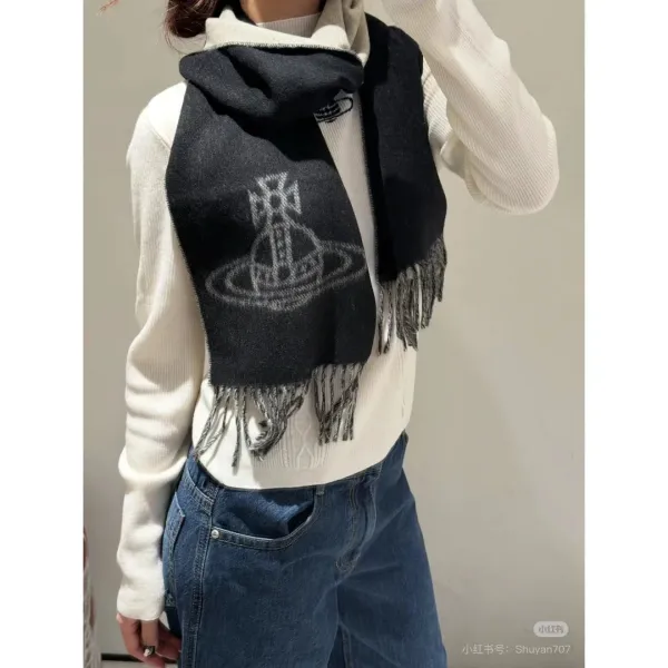 Vivienne Westwood Orb Logo Cashmere Scarf Black - 14