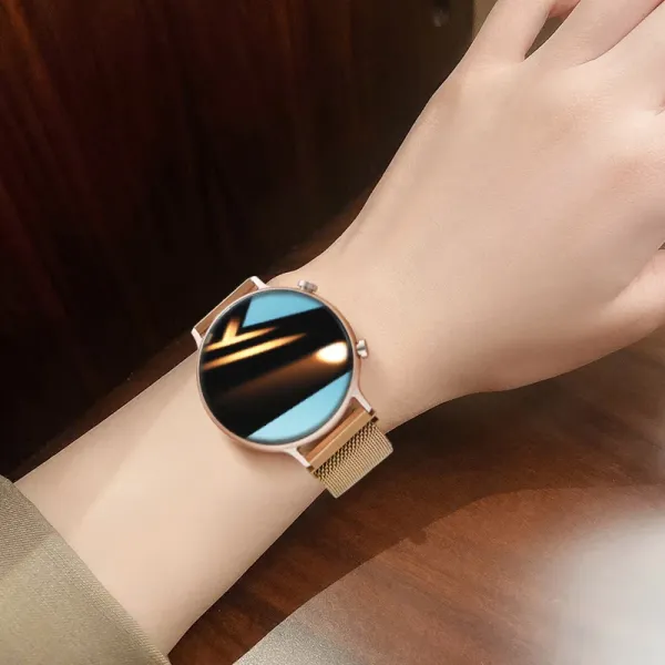 Design Smartwatch Rose Gold Mesh Band Blue Black Dial Smartwatch Smartwatches - 1