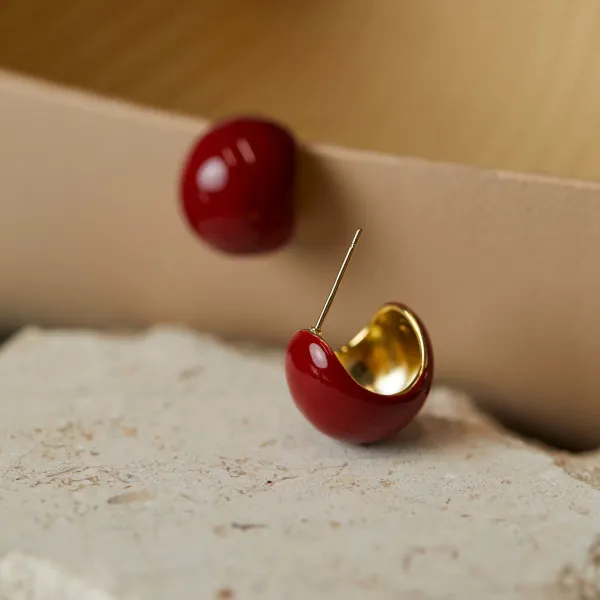 Design Cherry Drop Earrings Red Enamel Gold-Plated Earrings Jewelry - 12