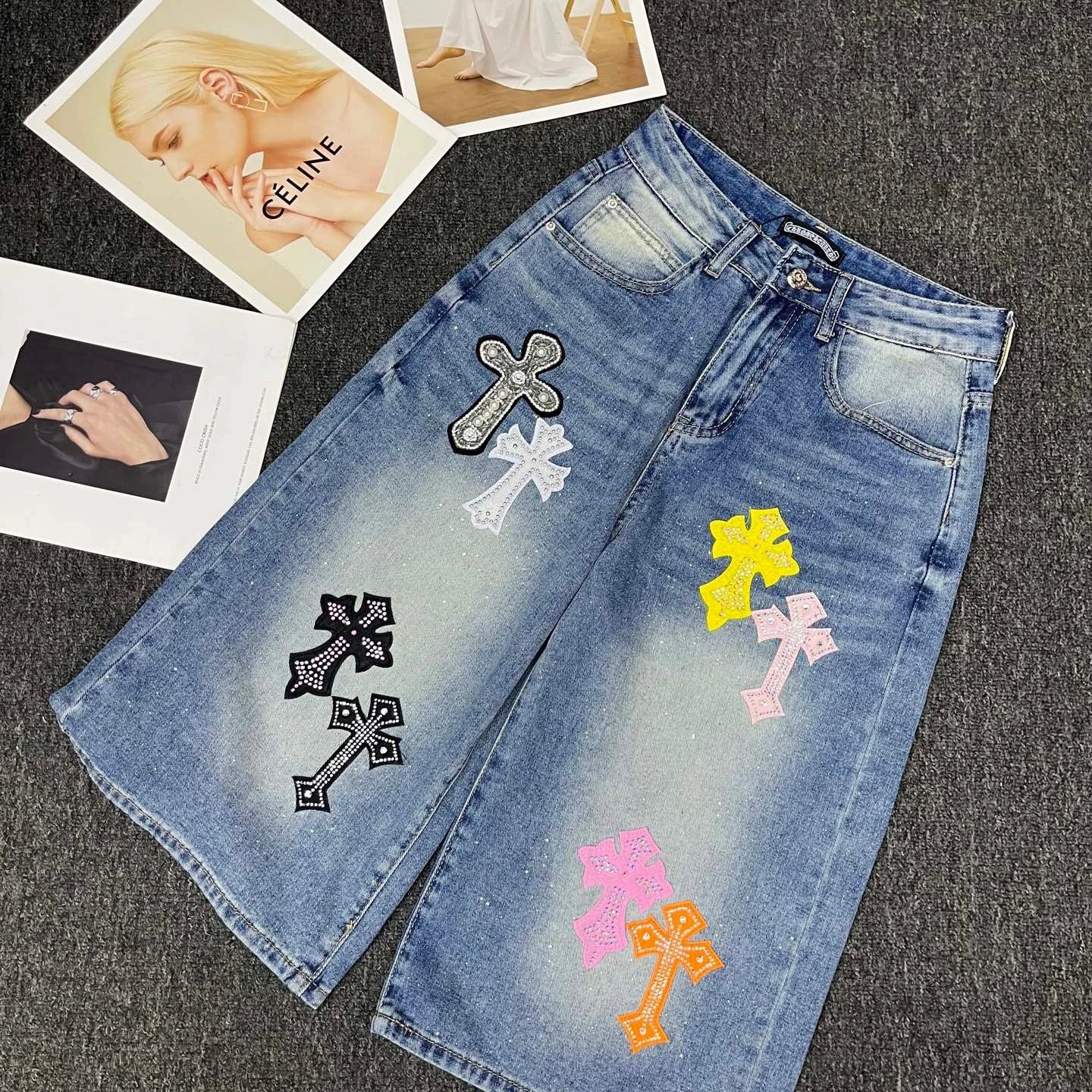 Chrome Hearts Cross-Embellished Wide-Leg Denim Shorts Jeans - 5