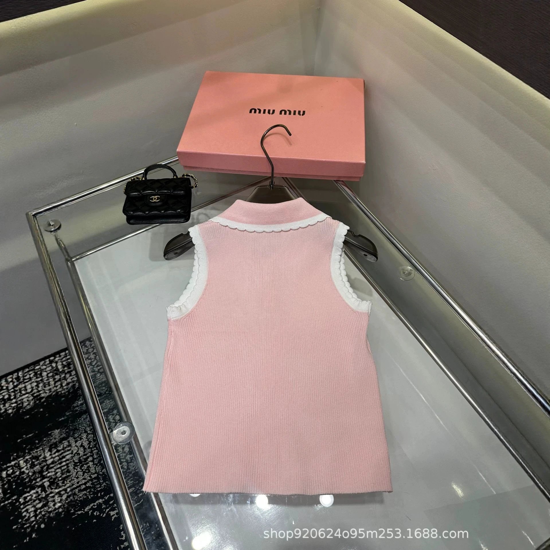 Miu Miu Sleeveless Ribbed Knit White Peter Pan Collar Top