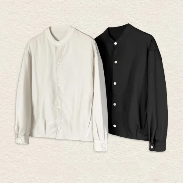 Design Mandarin Collar Shirt White Tops Shirt - 3