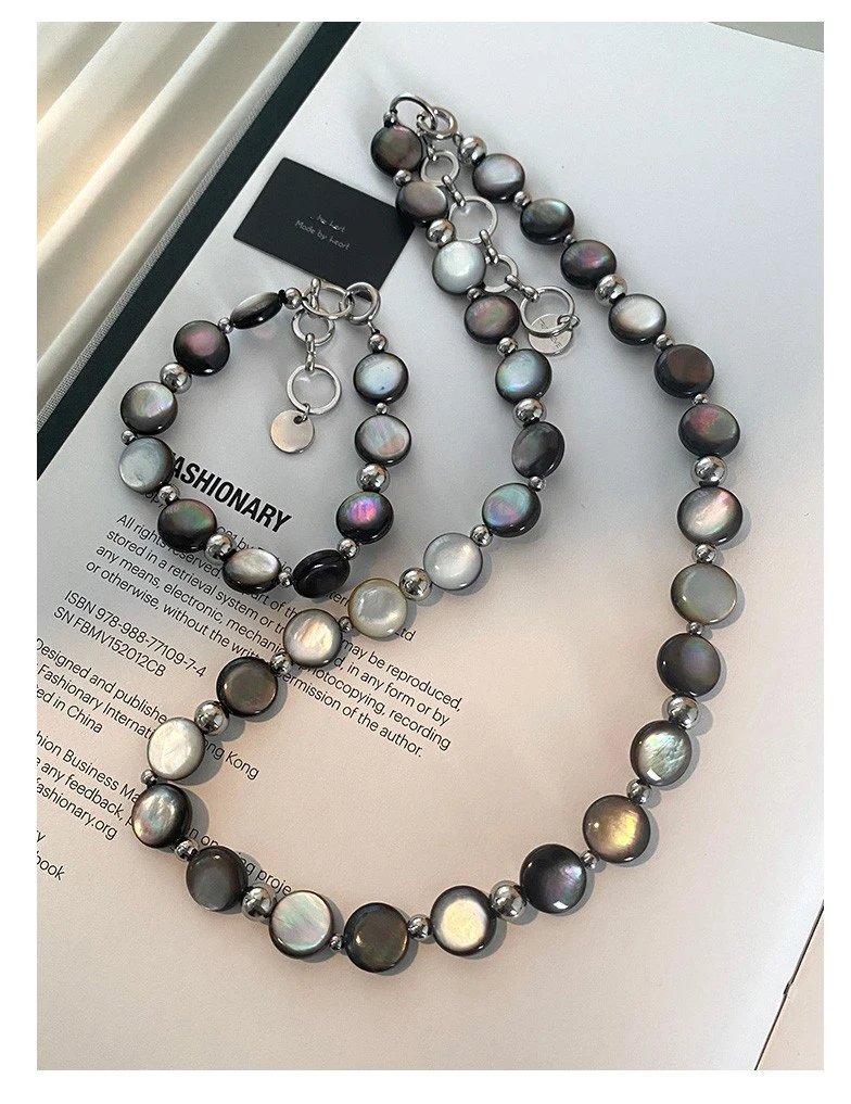 Design Pearl Bead Bracelet with Iridescent Gray Black Pearls and Silver Clasp Jewelry - 10