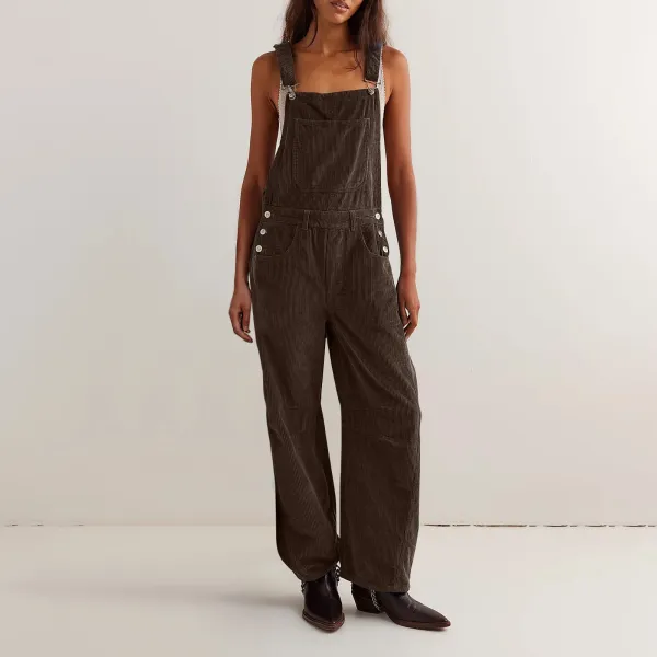 Design Black Corduroy Wide-Leg Overalls Pants - 6