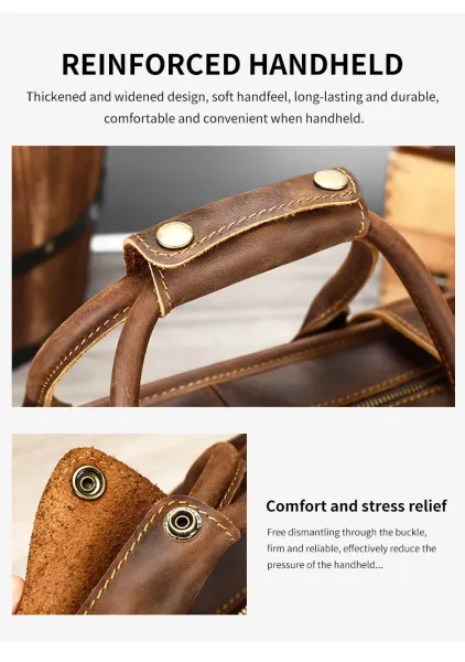 Design Vintage Leather Duffle Bag Black - 9