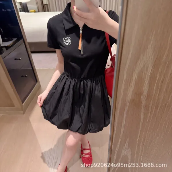Loewe Polo Dress Black with Anagram Logo and Zipper Detail - 8