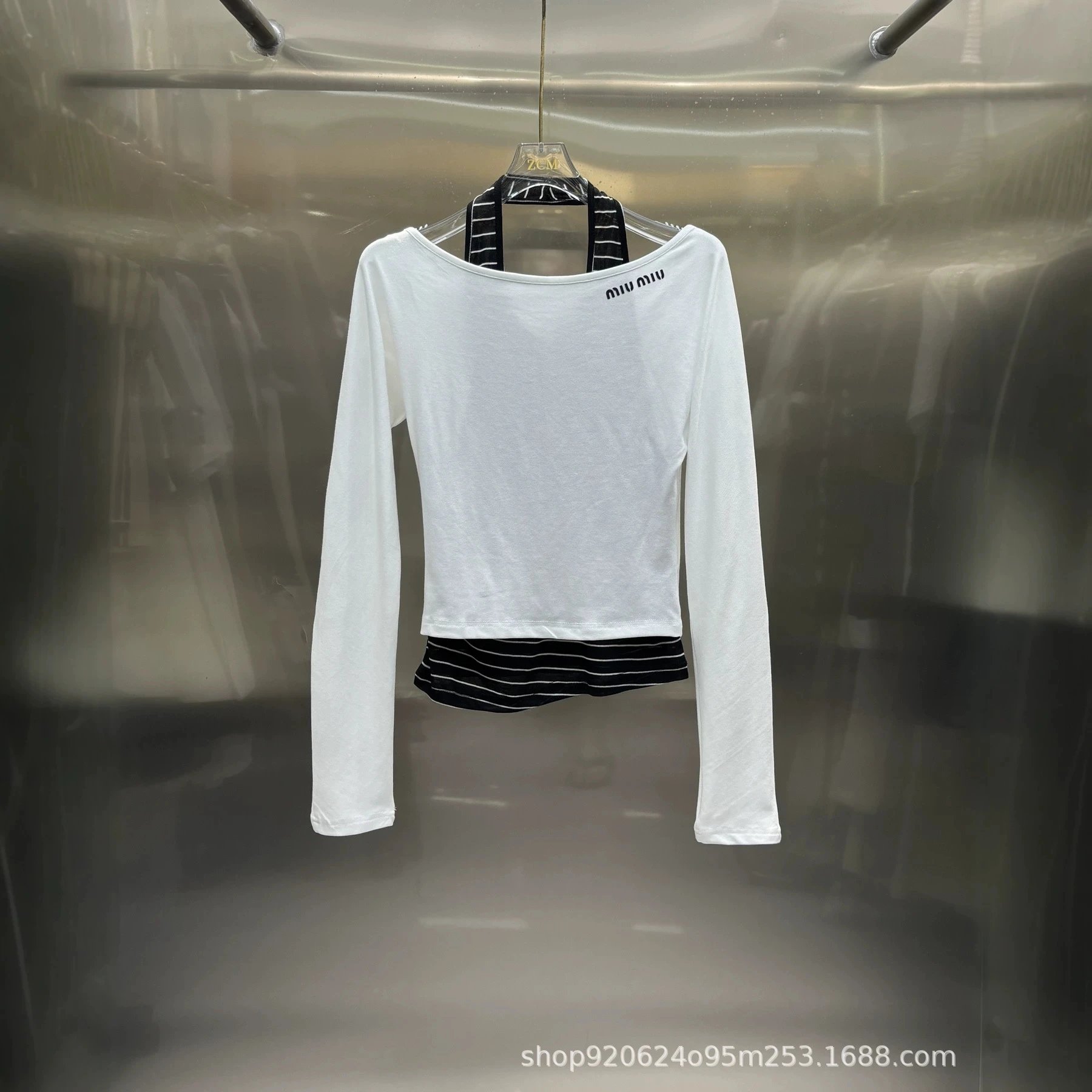 Miu Miu Black Logo Print Long Sleeve Crop Top