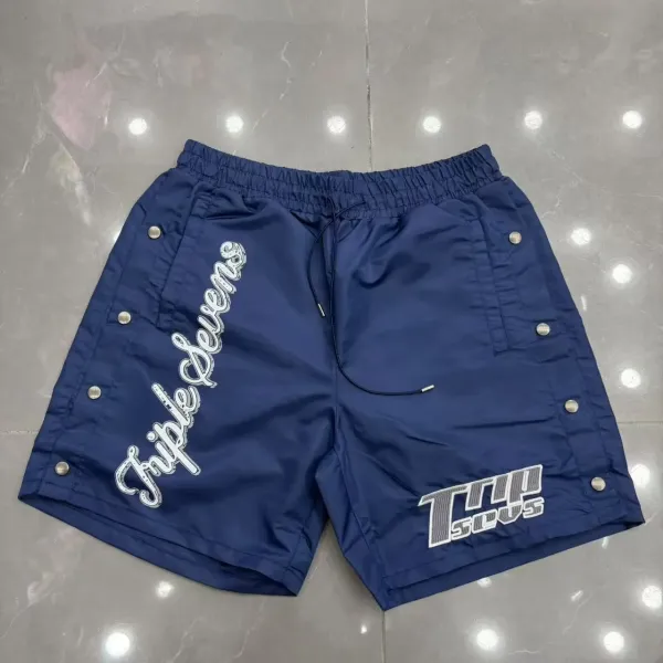 Design Triple Sevens Logo Print Nylon Shorts Navy Shorts - 1