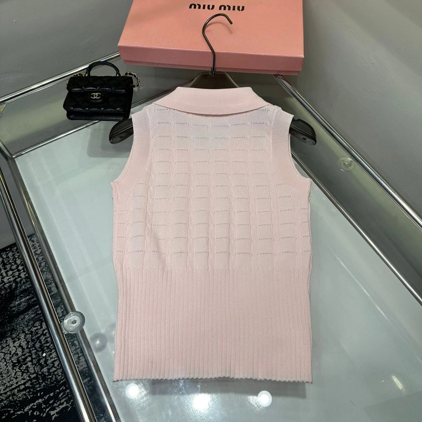 Miu Miu Knit Sleeveless Pink Logo Bow Vest