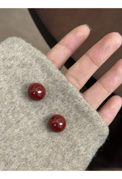 Design Cherry Drop Earrings Red Enamel Gold-Plated Earrings Jewelry - 20
