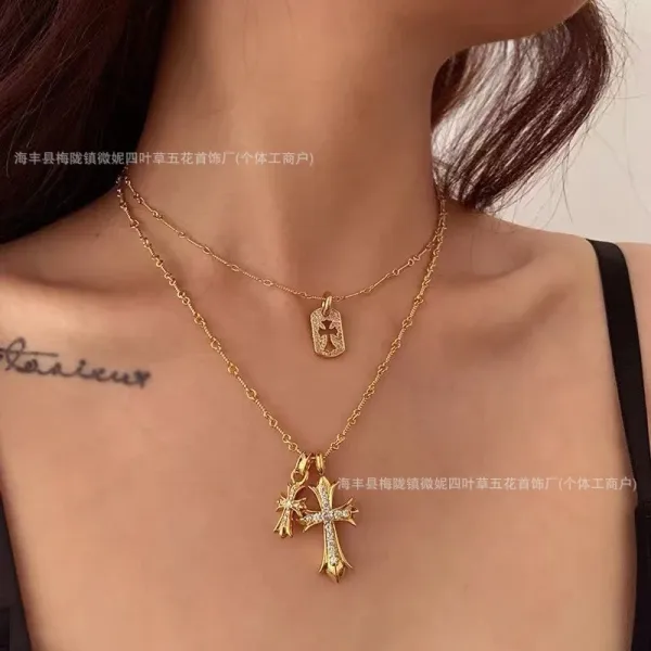 Design Cross Pendant Necklace with Crystal Accents Silver Jewelry - 12