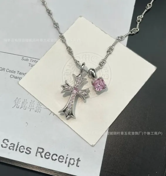 Design Cross Pendant Necklace with Crystal Accents Silver Jewelry - 19
