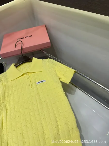 Miu Miu Knit Polo Shirt Lemon Yellow Tops Polo - 3