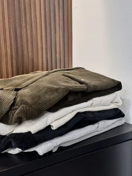 Stone Island Corduroy Shirt in Black, Brown, Gray, and Off-White - 13