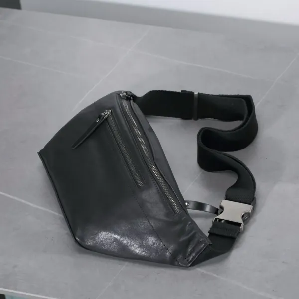 Design Black Leather Fanny Pack Waist Bag Belt Bags - 5