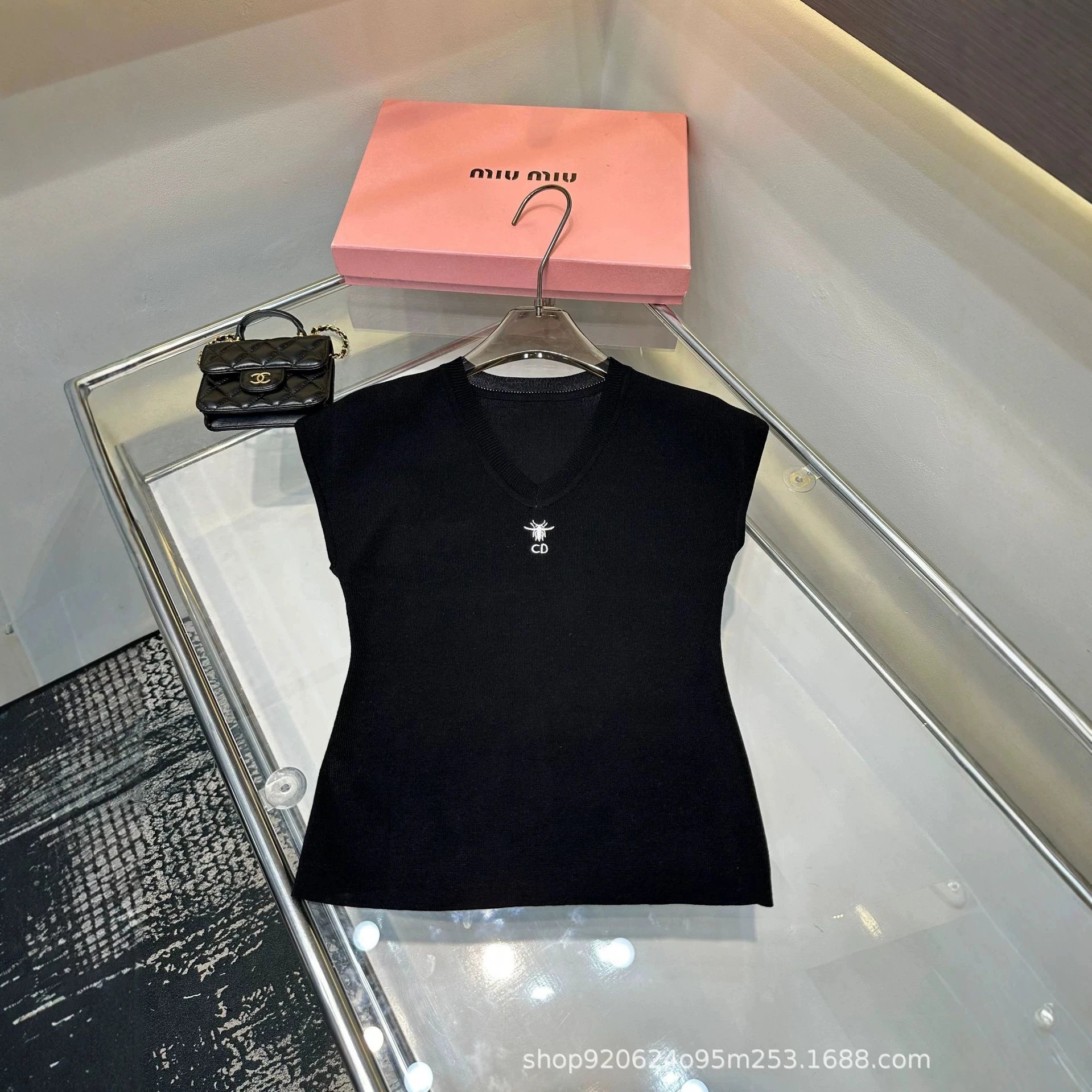 Miu Miu White V-Neck Sleeveless Knit Top