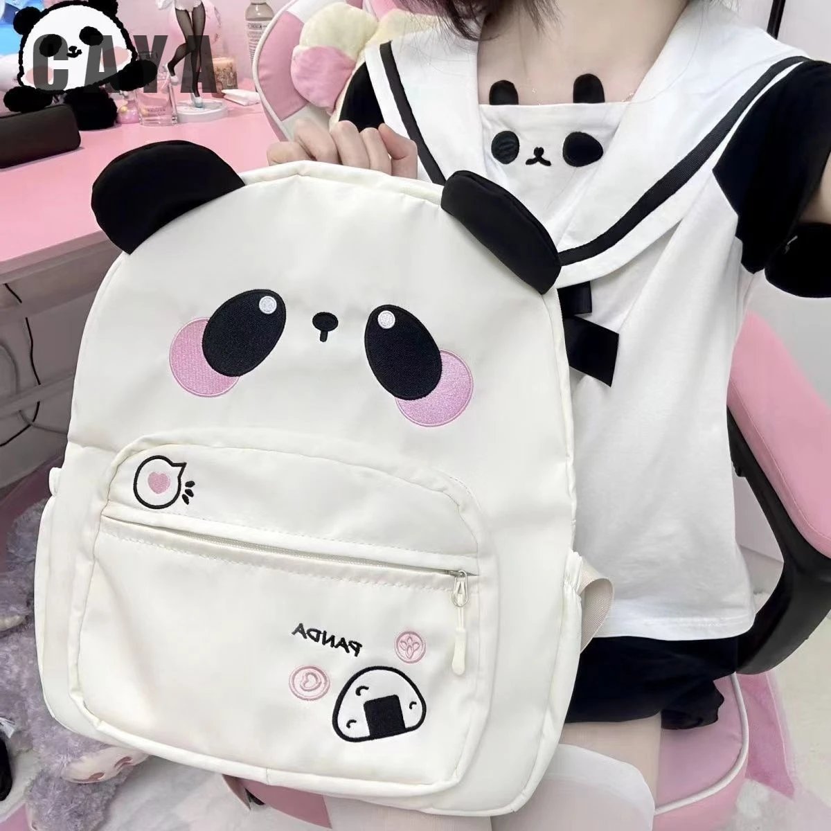 Design Panda-Themed Kawaii Backpack White Mini Backpack