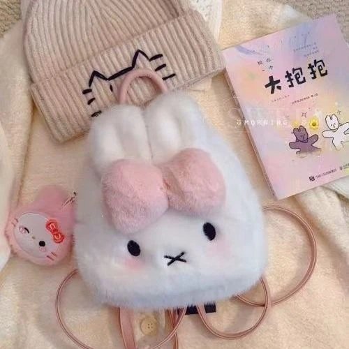 Sanrio Hello Kitty Fuzzy Bunny Mini Backpack White with Pink Bow - 13
