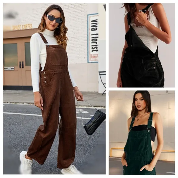 Design Black Corduroy Wide-Leg Overalls Pants - 31