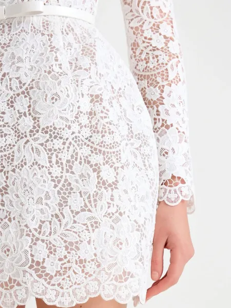 Design Floral Lace High-Neck Mini Dress Pink - 15