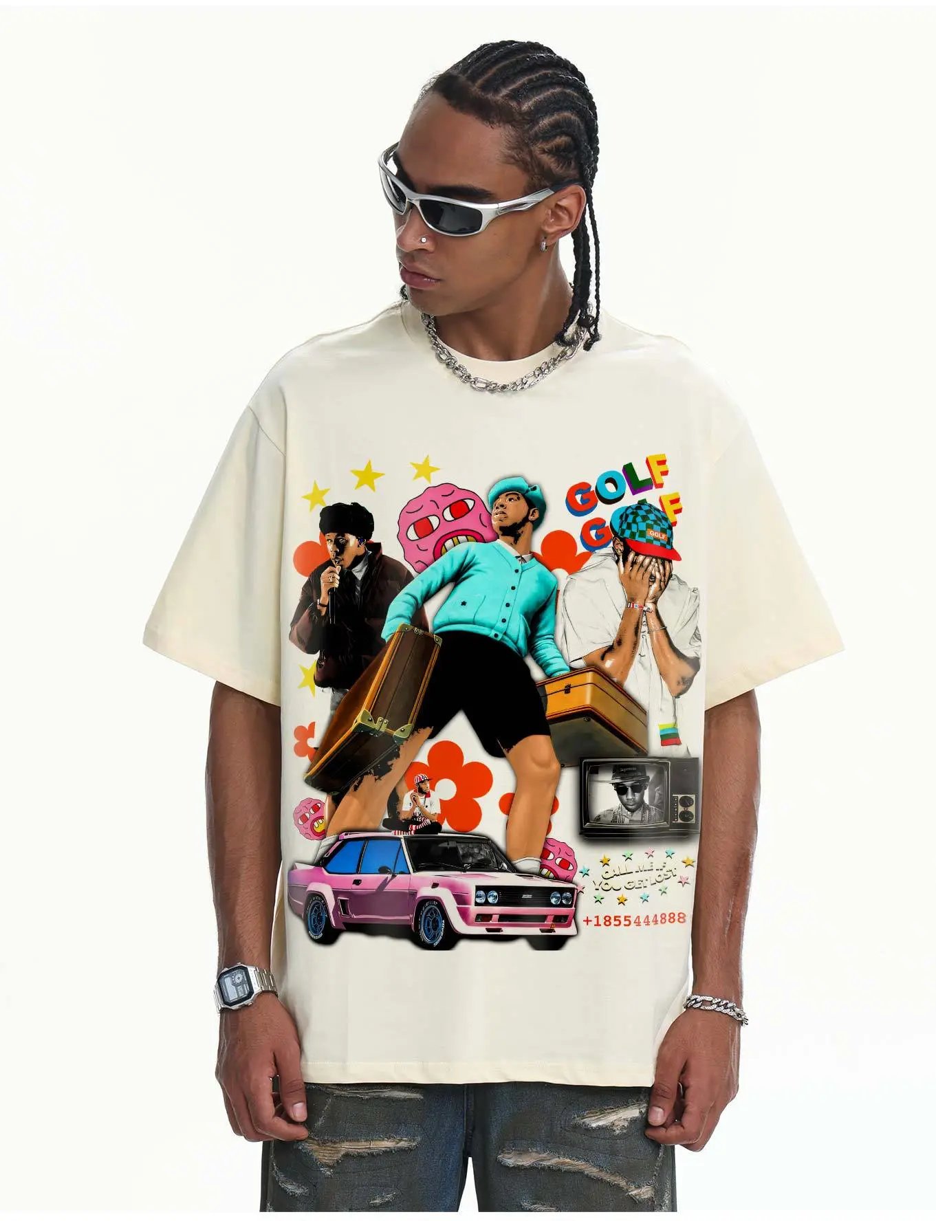 A Bathing Ape GOLF WANG x Tyler, The Creator Graphic Print Oversized T-Shirt White T-Shirts - 20