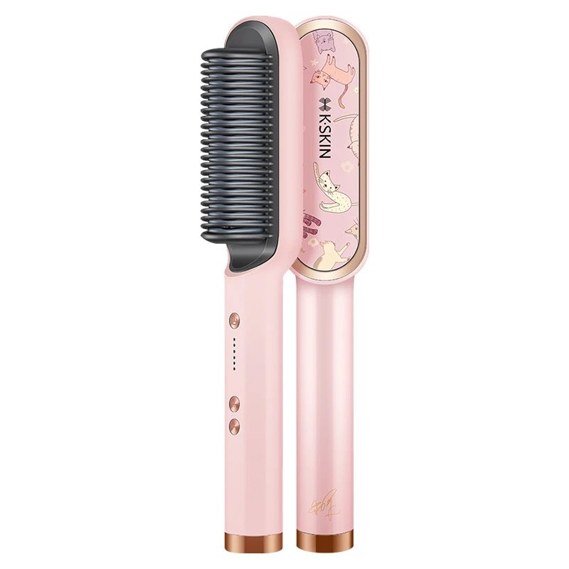 Design KSKIN Cat Print Hair Straightening Brush Pink Electronics