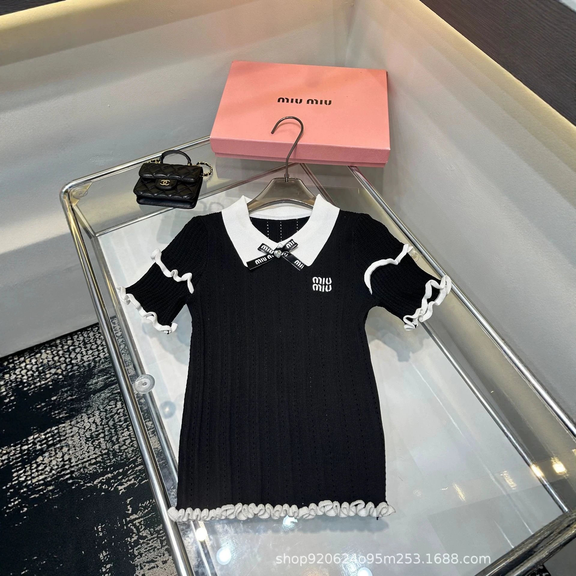 Miu Miu Knit Polo Dress White Ruffled Collar