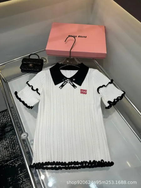 Miu Miu Knit Polo Dress Pink with Ruffled Trim - 3