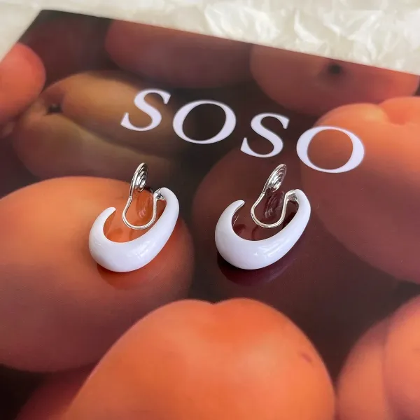 Design Minimalist Glossy White Hoop Earrings Jewelry - 6