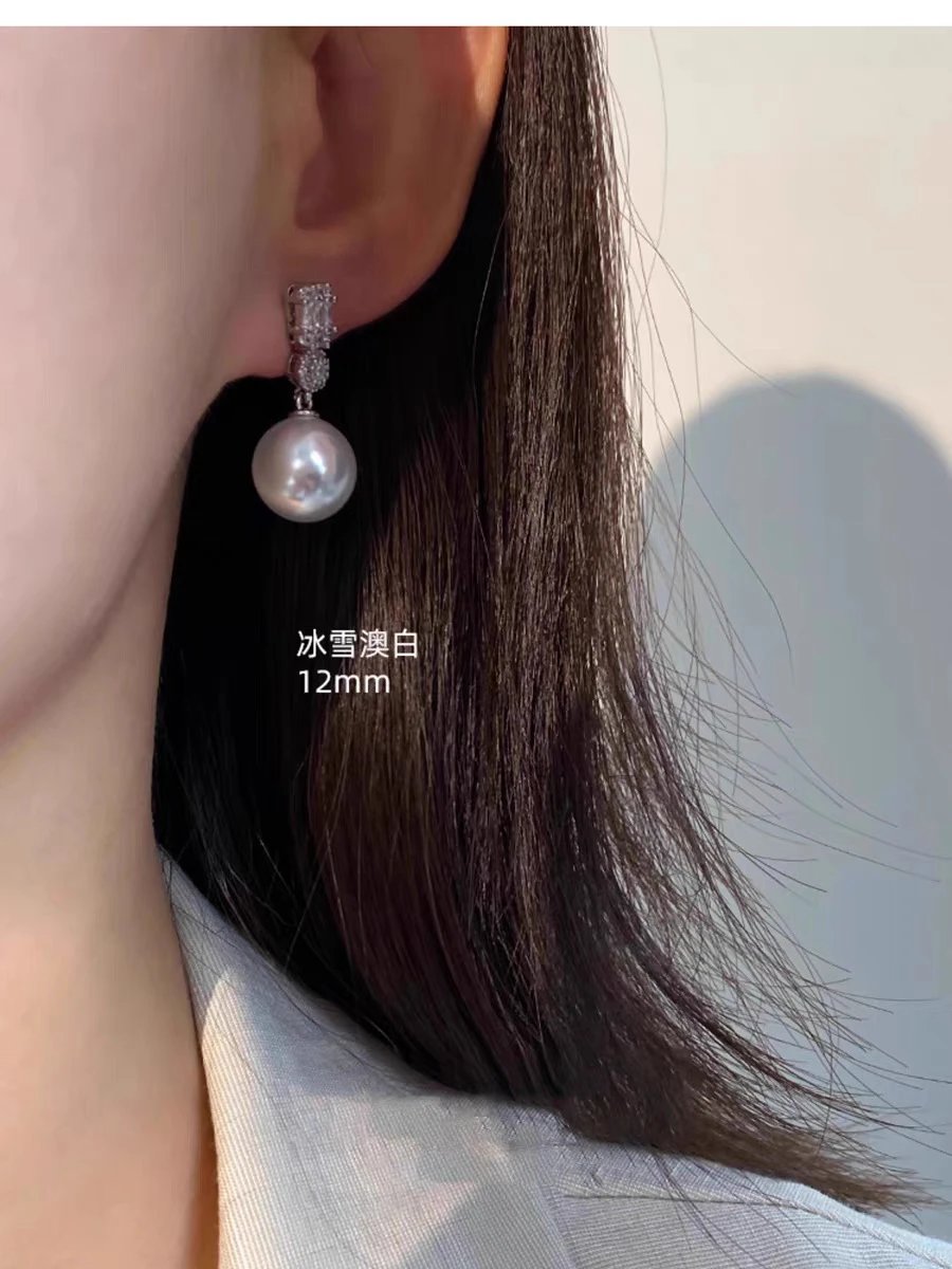 Design Platinum Gray 12MM Pearl Earrings with Baguette and Round CZ Jewelry - 5